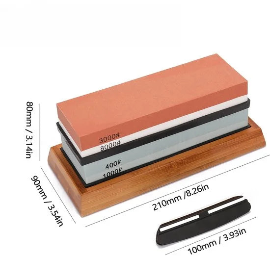 Dubbelzijdige Wetsteen Set 400/1000 & 3000/8000 – Premium Slijpsteen – Antislip Basis – Messen & Gereedschappen