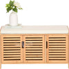 Bamboe schoenenkast met bankje Schoenenbank met 3 vakken Zitkussen Schoenenkast Opbergkast voor gang Hal 50x90x35cm Beige