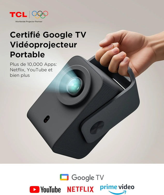 C1 Beamer 4K compatibiliteit, native 1080P, Dolby Audio 8W, Netflix gecertificeerd, Smart Google TV geïntegreerd, Auto Focus/Keystone, Wi-Fi Bluetooth, 285° draaibaar, mini-projector