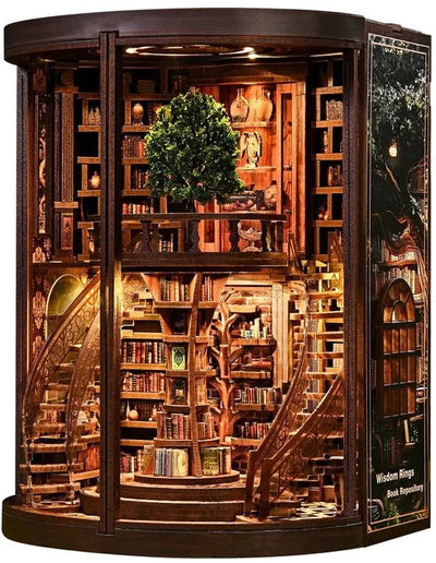 Miniatuur bouwpakket Wisdom Rings Library - 3D Puzzel met Handleiding - DIY - Miniatuur Modelbouw Hout Kinderen en Volwassenen - Houten bouwpakket