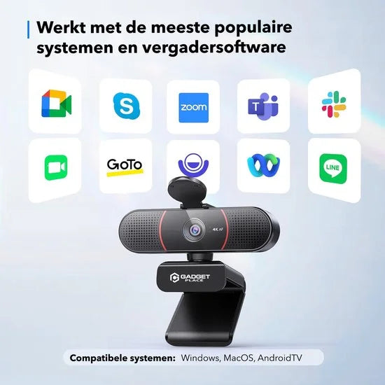 4K Ultra HD Pro Webcam met Ruisvrije Microfoon - Incl. Webcam Cover en USB Adapter - Voor Laptop en PC - Windows en Mac