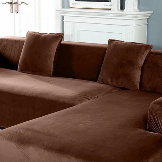 Velvet Bankhoes – Hoekbank – M3 (175-220cm) – Bankbeschermer – Zetelhoes & Zetelbeschermer - Bankhoezen voor Hoekbank - Sofa Cover - Donkerbruin