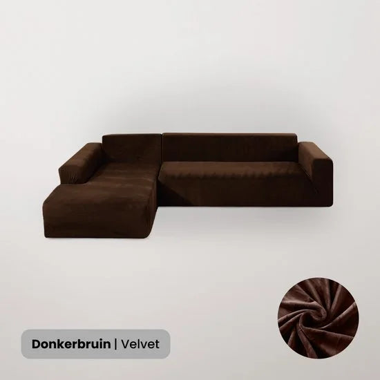 Velvet Bankhoes – Hoekbank – M3 (175-220cm) – Bankbeschermer – Zetelhoes & Zetelbeschermer - Bankhoezen voor Hoekbank - Sofa Cover - Donkerbruin