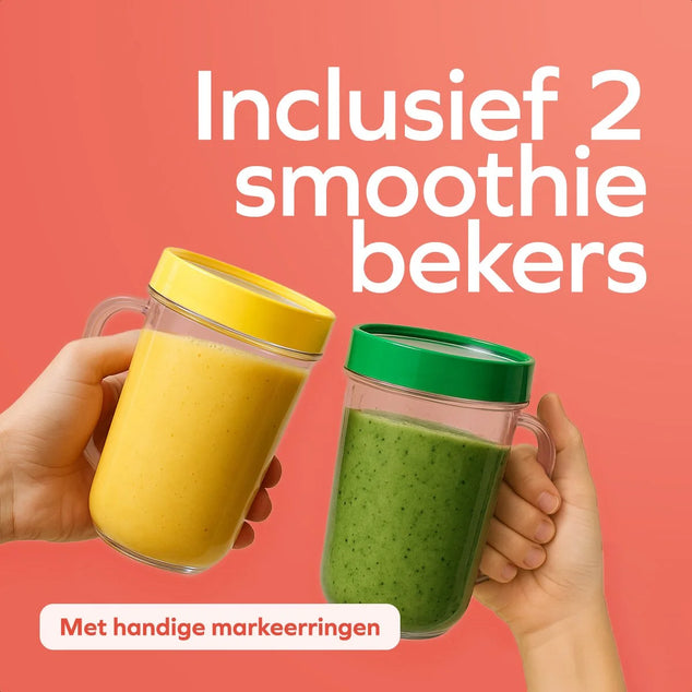 Smoothie Blender - 2-in-1 - Blender to Go - 4 Bekers - Smoothie Maker To Go - Mini Blender - Zilver