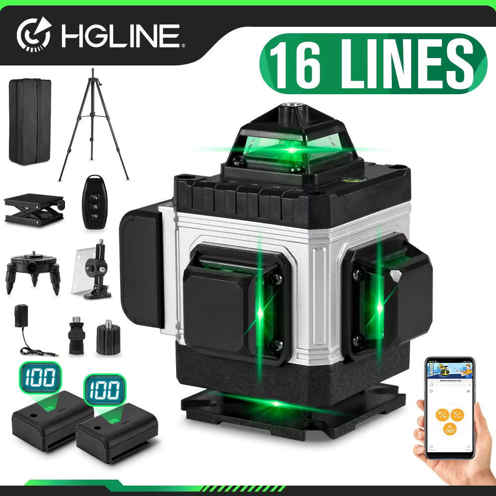 HGLINE 4D Bouwlaser / Kruislijnlaser 16-Lijns – Zelfnivellerend met App-bediening