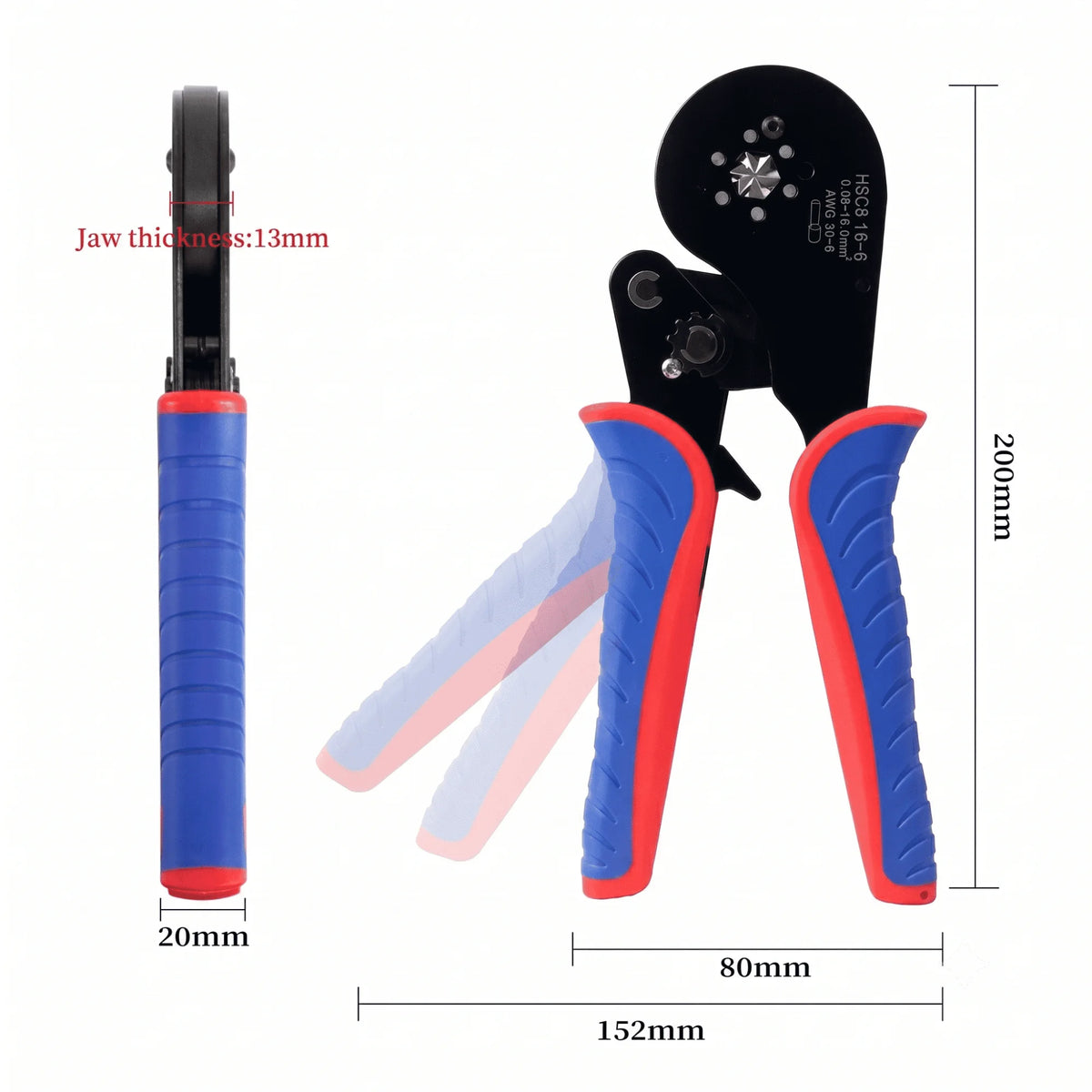 Krimptang, 0,08-16 mm² Krimptang voor elektrische kabelschoenen