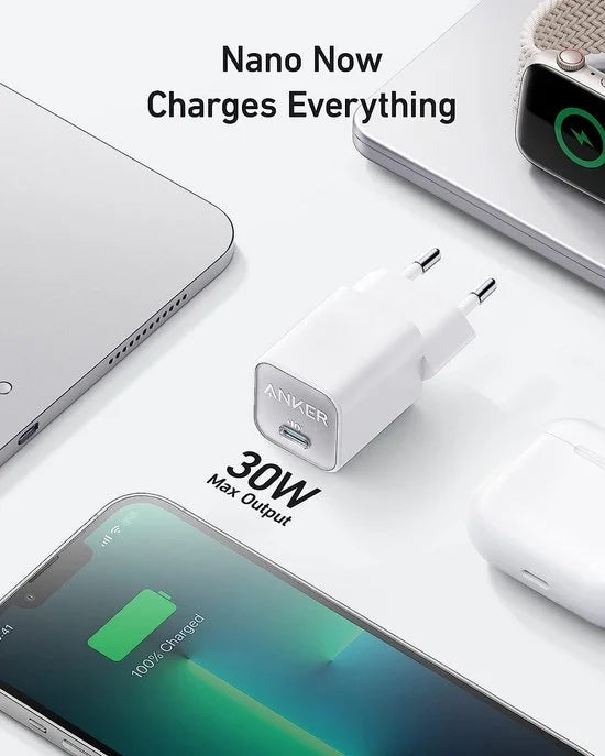 Anker GaN USB C oplader van 30W, 511-oplader (Nano 3), PIQ 3.0 PPS-snellader, Anker Nano 3 - Phantom Black