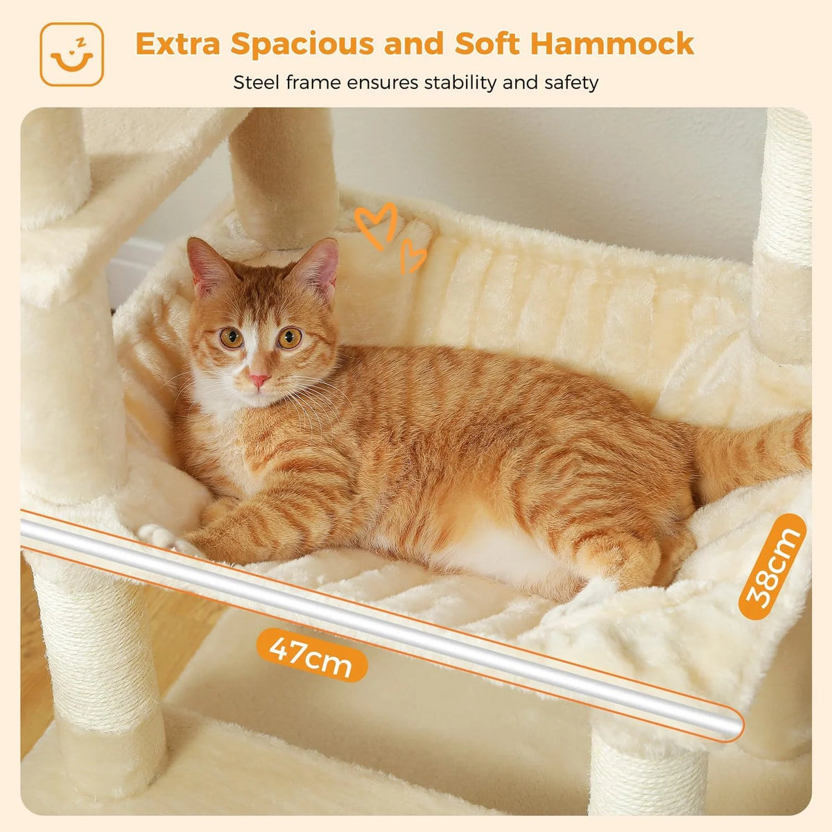 PAWZ Road 164 cm krabpaal voor katten - beige kattentoren met hangmat