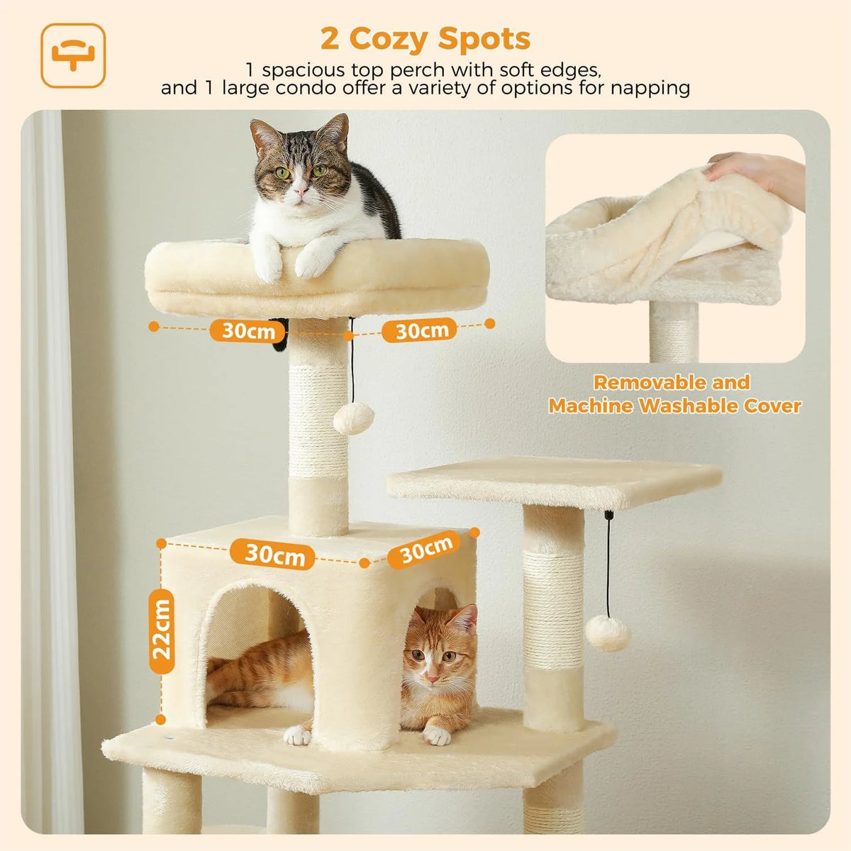 PAWZ Road 164 cm krabpaal voor katten - beige kattentoren met hangmat