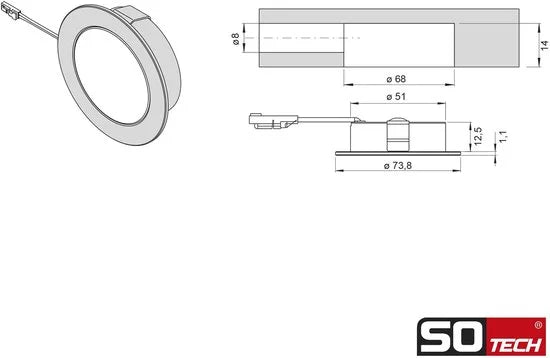 L&S LED-inbouwlamp CHIP 68 Emotion 12 V roestvrijstaallook kastlamp