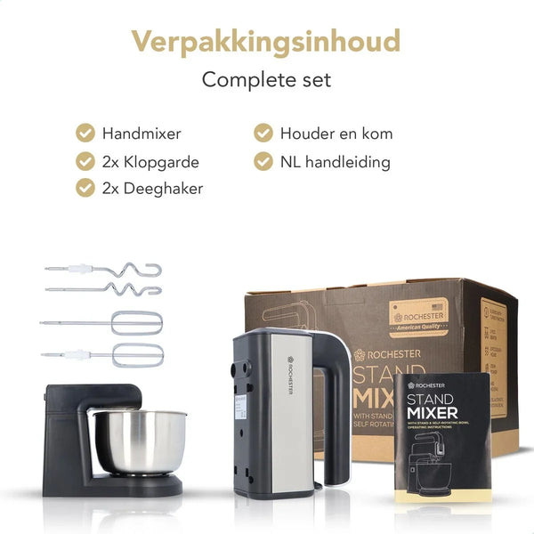 Staafmixer met mengkom - keukenmachine - 5 snelheden - roestvrij staal