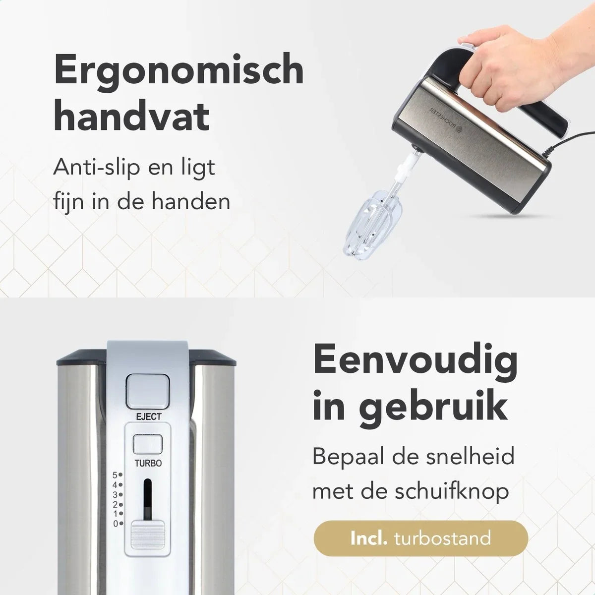 Staafmixer met mengkom - keukenmachine - 5 snelheden - roestvrij staal