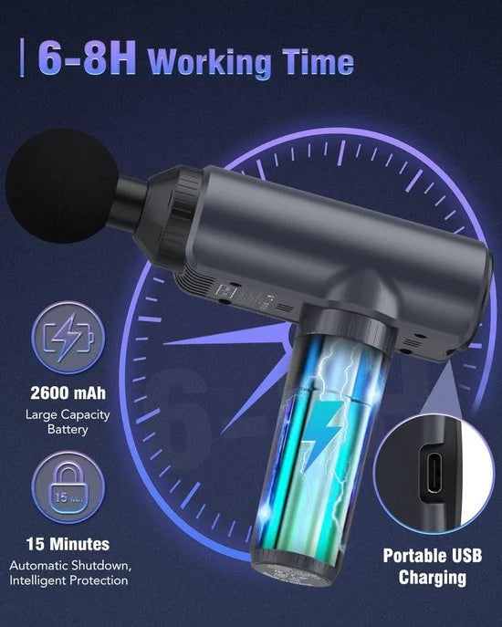Lefity Massage Gun - Krachtig en Draadloos - Sport en Relax Massage - Fitness - 30 Standen en 6 Opzetstukken - Professioneel Massage Pistool