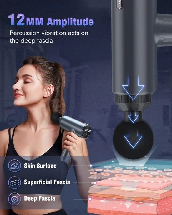 Lefity Massage Gun - Krachtig en Draadloos - Sport en Relax Massage - Fitness - 30 Standen en 6 Opzetstukken - Professioneel Massage Pistool