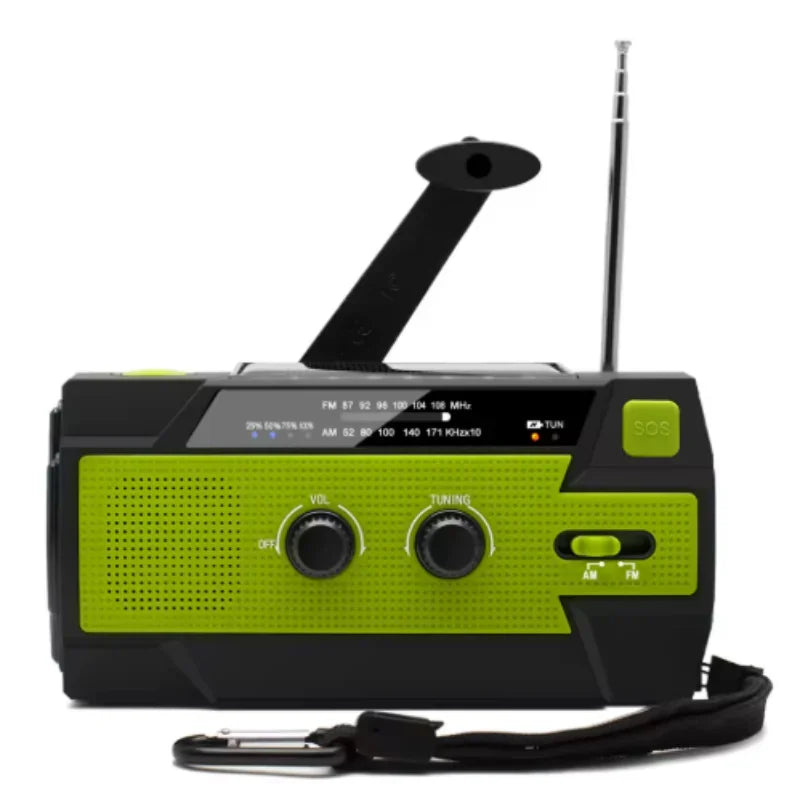Noodradio - Radio Met Accu Batterij Voor Noodsituaties - 4000 MAH - Opwindbaar - Solar - Zaklamp - Powerbank - Groen
