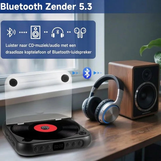 Draagbare Bluetooth-cd-speler met USB-C-snelladen – Ultradun en compact – Ondersteunt MP3/WMA-formaten – Geschikt voor zowel reizen als thuisgebruik – Zwart