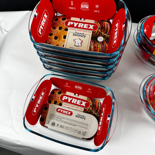 Lot de plats Pyrex pour four : 28 x 20 cm (2,5 l) et 33 x 20 cm (4,1 l) + couvercle