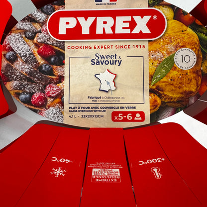 Lot de plats Pyrex pour four : 28 x 20 cm (2,5 l) et 33 x 20 cm (4,1 l) + couvercle
