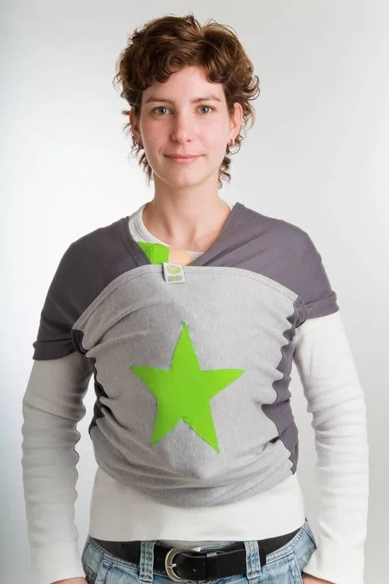 0 - Bykay - ByKay Draagdoek Design Antraciet/ Grijs Melee/ Ster Appelgroen - Small