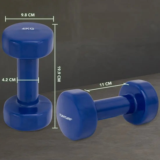 Tunturi Dumbell set - 2 x 4,0 kg - Vinyl - Blauw - Incl. gratis fitness app