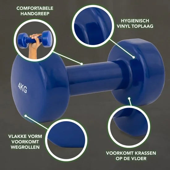 Tunturi Dumbell set - 2 x 4,0 kg - Vinyl - Blauw - Incl. gratis fitness app