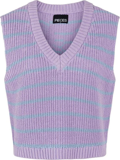 Pieces Trui Pcoliviana V-neck Knit Vest Bc 17122051 Lavendula/kentucky Blue Dames Maat - L