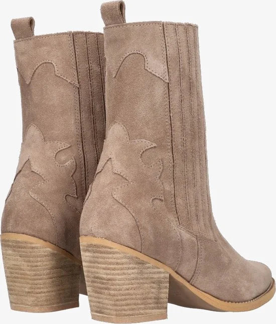 Tango | Ella square 9-e taupe suede western ankle boot - natural heel/sole | Maat: 38