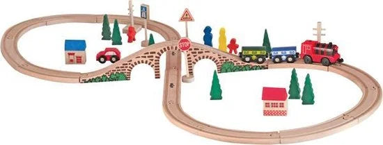 Woody Toys houten treinset met electrische locomotief