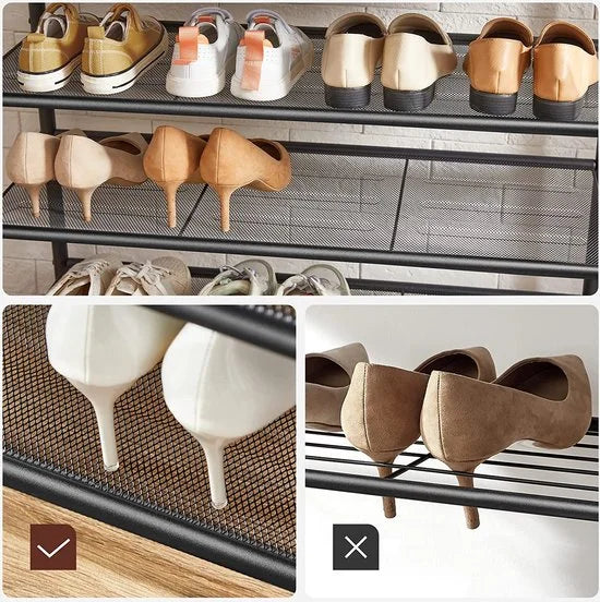 kapstok, kledingrek, kapstok met 5 dubbele haken, schoenenrek met 5 niveaus, een plank bovenop, voor flats, slaapkamers, gangen, industrieel ontwerp,