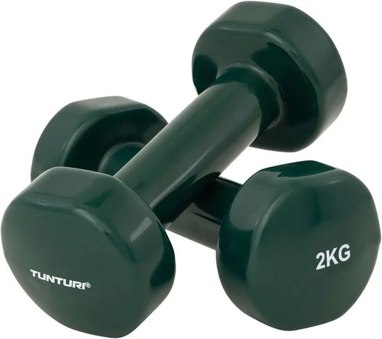 Tunturi Dumbbell set - 2 x 2,0 kg - Vinyl - Groen - incl. gratis fitness app