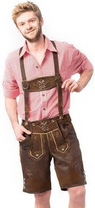 Tannhauser Lederhosen Starnberg Kort 100% Echt Leder Oktoberfest Heren Lederhosen Man  - Donkerbruin- Leer- M