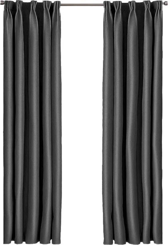 Larson - Luxe effen blackout gordijn - met haken - 1.5m x 2.5m - Donkergrijs