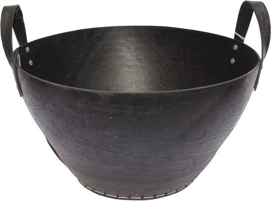 Rubberen boomstammand van gerecyclede oude banden, brandhoutmand, 2 handgrepen, hoogte 34 cm, diameter bovenkant 51 cm