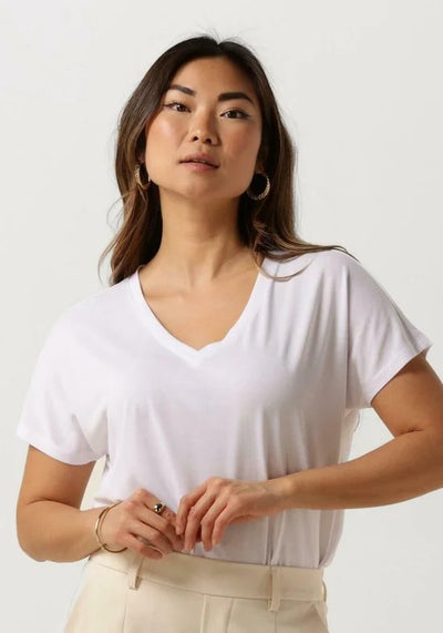 MSCH Copenhagen Mschfenya Modal V Neck Tee Tops & T-shirts Dames - Shirt - Ecru - Maat S/M