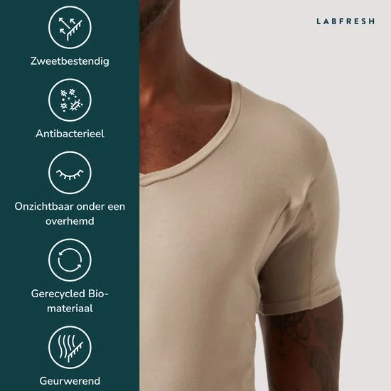 LABFRESH zweetbestendig ondershirt - antibacterieel, geurwerend, onzichtbaar, Gerecycled Bio-materiaal.