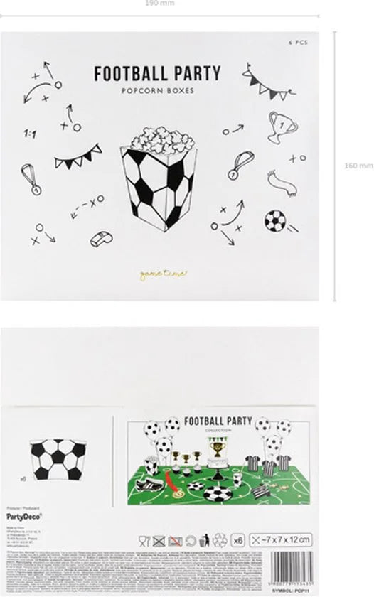 PARTYDECO - 6 Voetbal popcorndozen