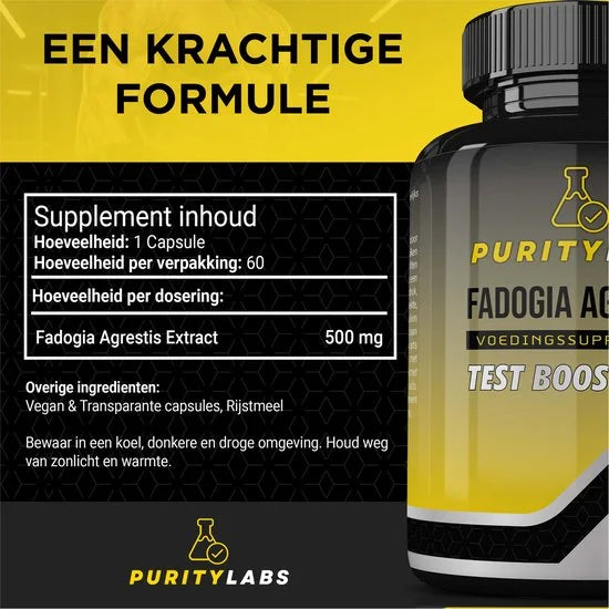 PurityLabs Fadoga Agrestis - 500mg - 60 Capsules - Hoog Gedoseerd - Testosterone Capsules - Hoge Kwaliteit - Halal & Vegan - Libido Mannen