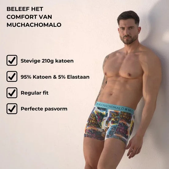 Muchachomalo Heren Boxershorts – 3 Pack – Maat M – 95% Katoen – Mannen Onderbroeken