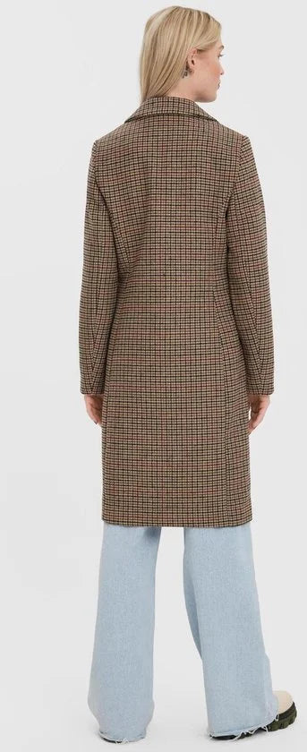 Vero Moda Jas Vmblast Check Long Wool Jacket Ga 10273533 Tan/houndstoot Dames Maat - S