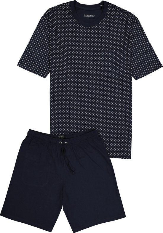 Schiesser heren shortama - blauw gestipt -  Maat: 5XL