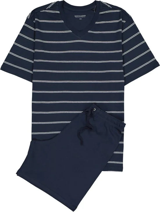 Schiesser heren shortama - blauw gestreept -  Maat XXXXXL