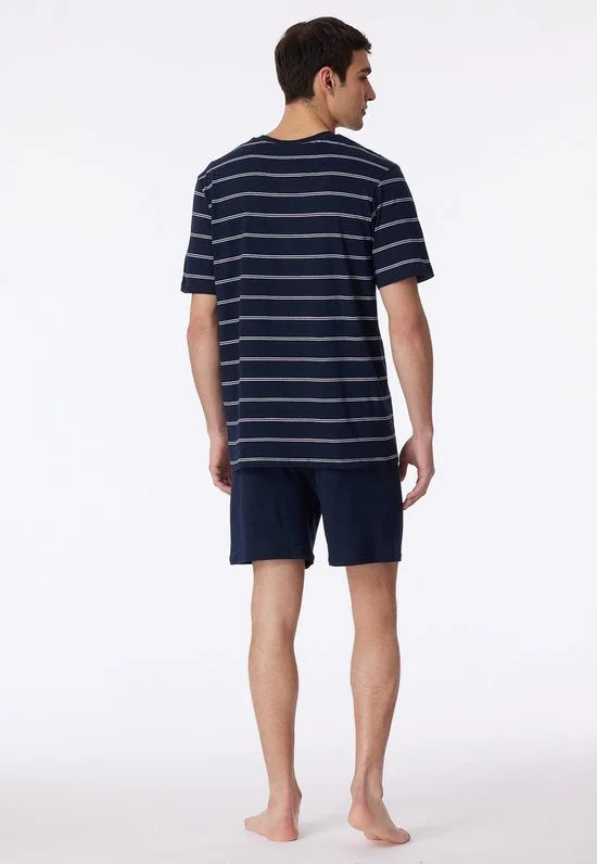 Schiesser heren shortama - blauw gestreept -  Maat XXXXXL