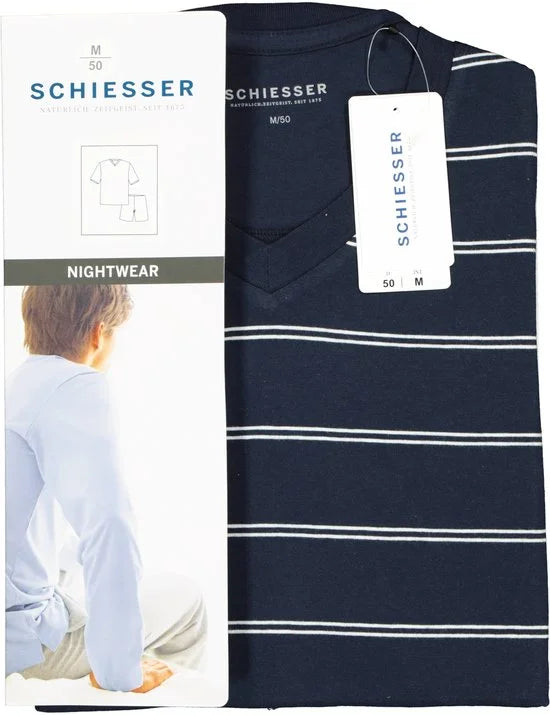 Schiesser heren shortama - blauw gestreept -  Maat XXXXXL