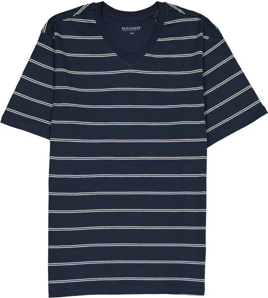 Schiesser heren shortama - blauw gestreept -  Maat XXXXXL