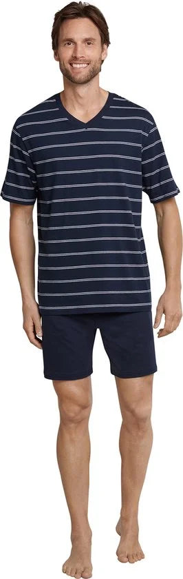 Schiesser heren shortama - blauw gestreept -  Maat XXXXXL