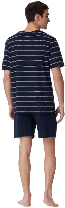 Schiesser heren shortama - blauw gestreept -  Maat XXXXXL