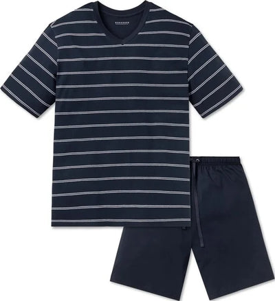 Schiesser heren shortama - blauw gestreept -  Maat XXXXXL