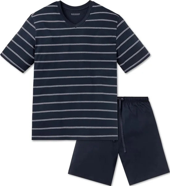 Schiesser heren shortama - blauw gestreept -  Maat XXXXXL