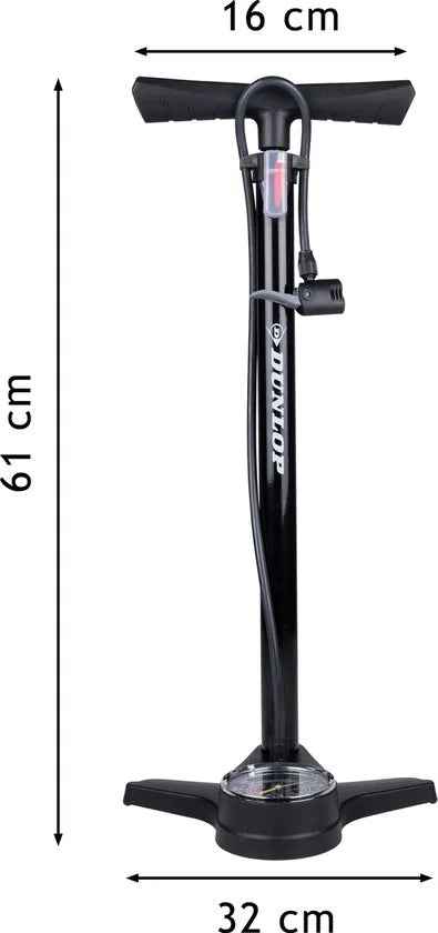 Dunlop Fietspomp met Drukmeter - Fiets Pomp voor Dunlop, Schrader en Frans Ventiel - Staande Pomp Incl. Adaptoren voor Waterspeelgoed en Ballen - Ook