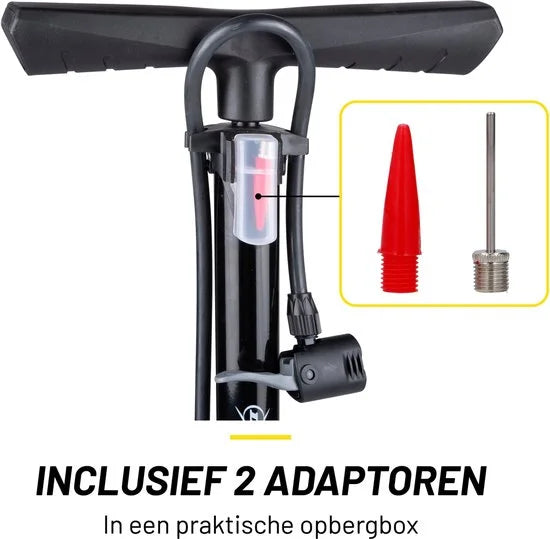 Dunlop Fietspomp met Drukmeter - Fiets Pomp voor Dunlop, Schrader en Frans Ventiel - Staande Pomp Incl. Adaptoren voor Waterspeelgoed en Ballen - Ook
